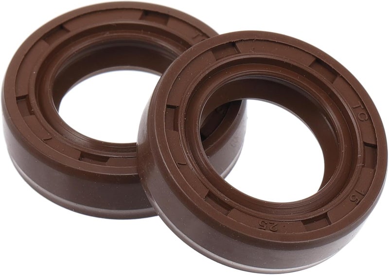 VekAuto Universal Oil Seal TC Double Lip W Steel Spring Seal Ring Rotary Shaft Seal 15x25x7mm High Pressure FKM Rubber Brown 2 Pcs - Image 1